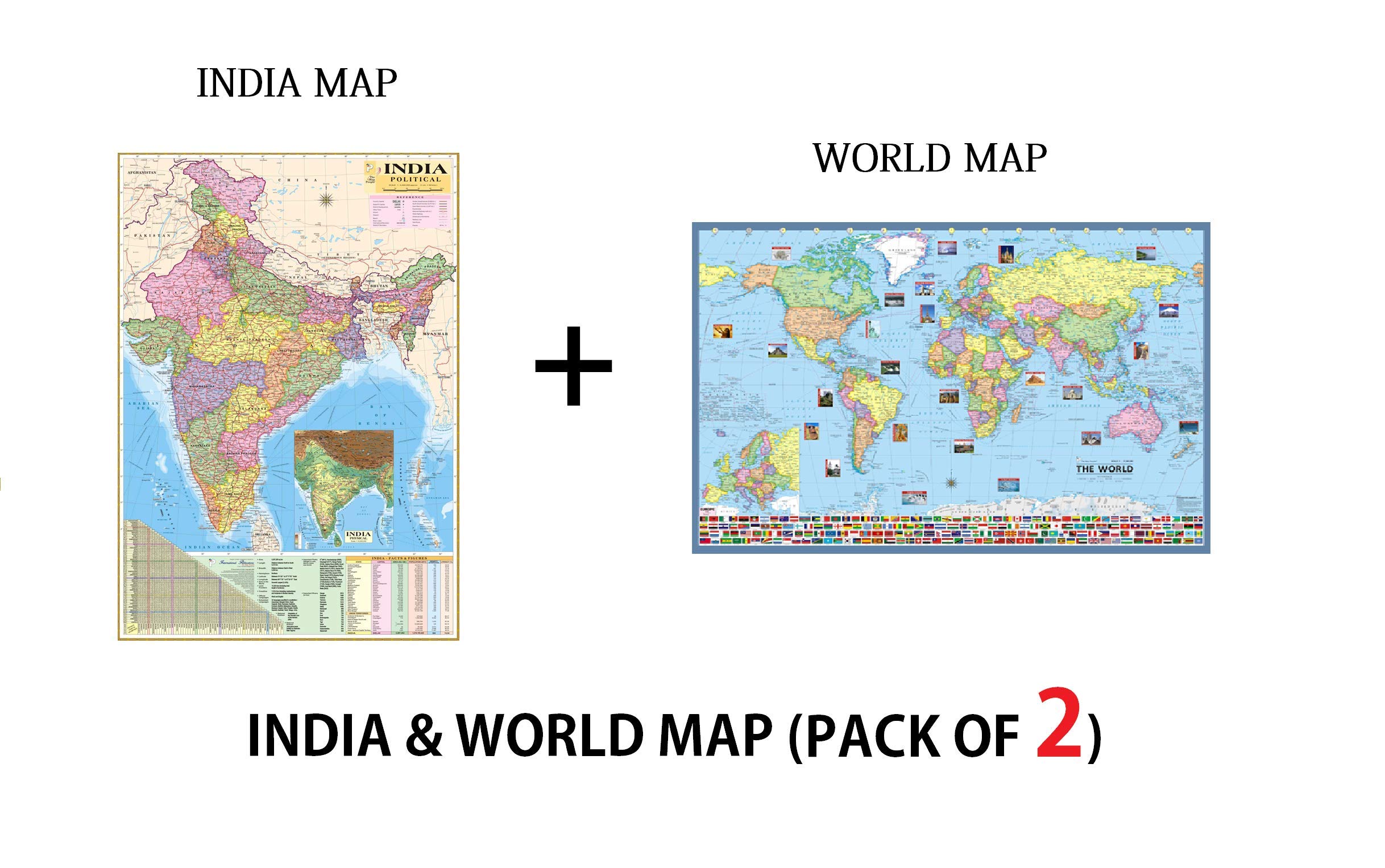 INDIA AND WORLD MAP POSTER (PACK OF 2) BOTH MAP SIZE : 40"x28" inch (100x70 centimeter)