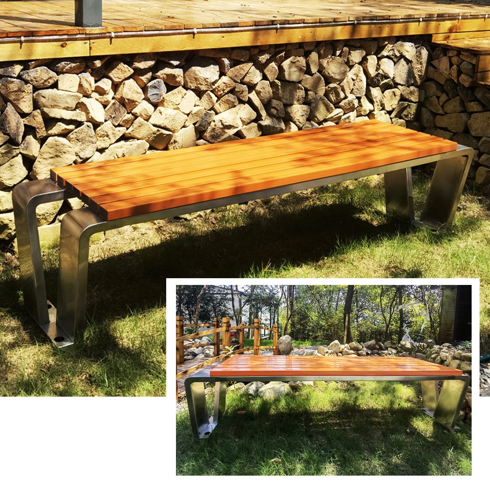 Panchina da Esterno, Panchina da Giardino da Esterno, Panchine da Esterno, Panca da Parco in Metallo Panchine da Esterno in Ghisa for Patio, Parco, Portico,Teak,100x40x45cm