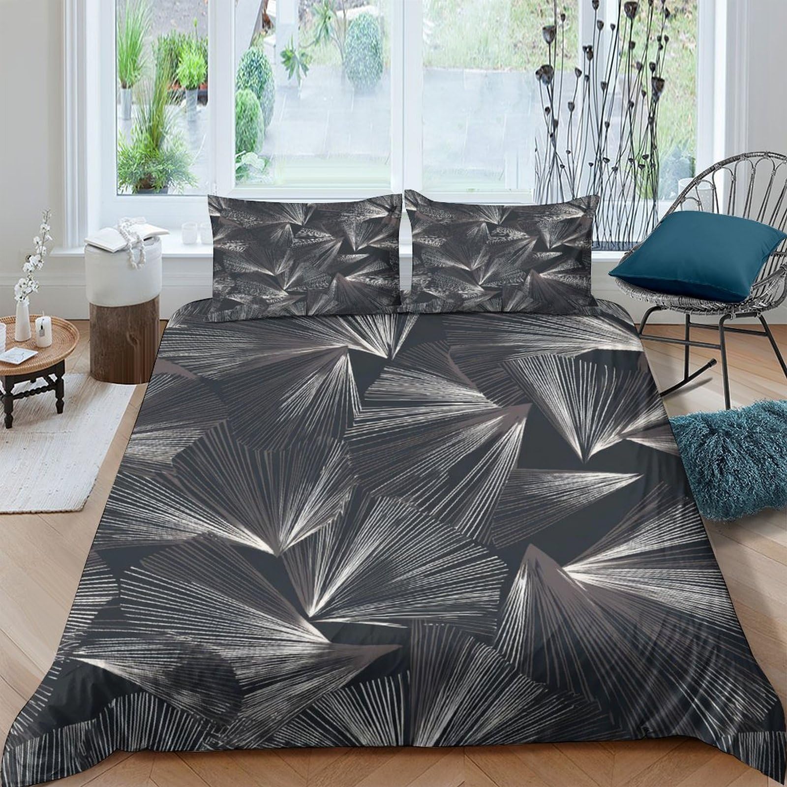 Ctjqhvkz Style-4 3D Printed Geometric Leaf Fitted Sheet Microfiber Soft Anti-Slip Black White Pattern Mattress Cover For Bedroom Dorm Decor Single（135X200cm）