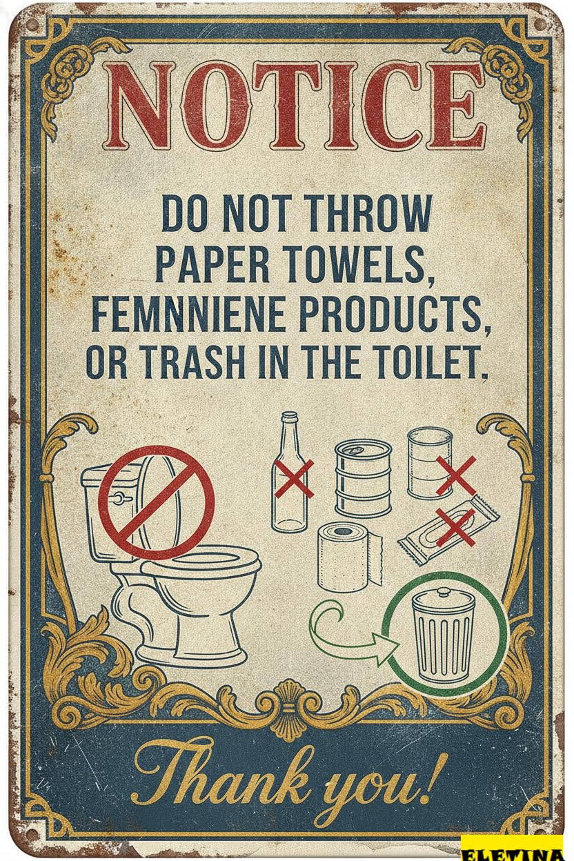 Personalized Sign for Man Cave Notice Please Do Not Throw Paper Towels, Trash In The Toilet, 8x12 Inch, Aluminum Private Property Decorative