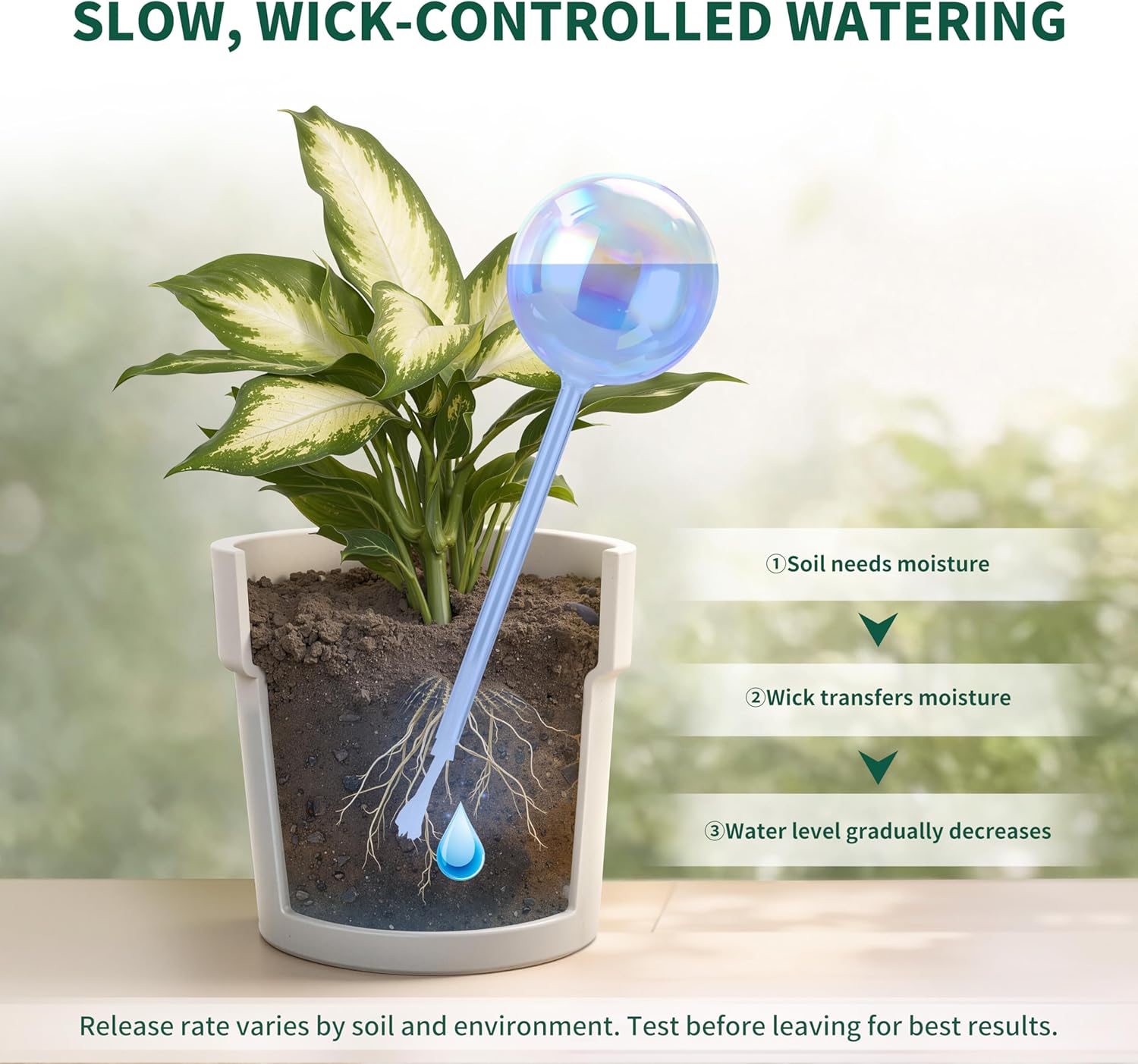 Soilagua 6.8 oz Wick-Controlled Plant Watering Globes, Self Watering Globes for Everyday and Vacation Use, Iridescent Glass Water Bulbs, Automatic Plant Waterer, 4 Pack