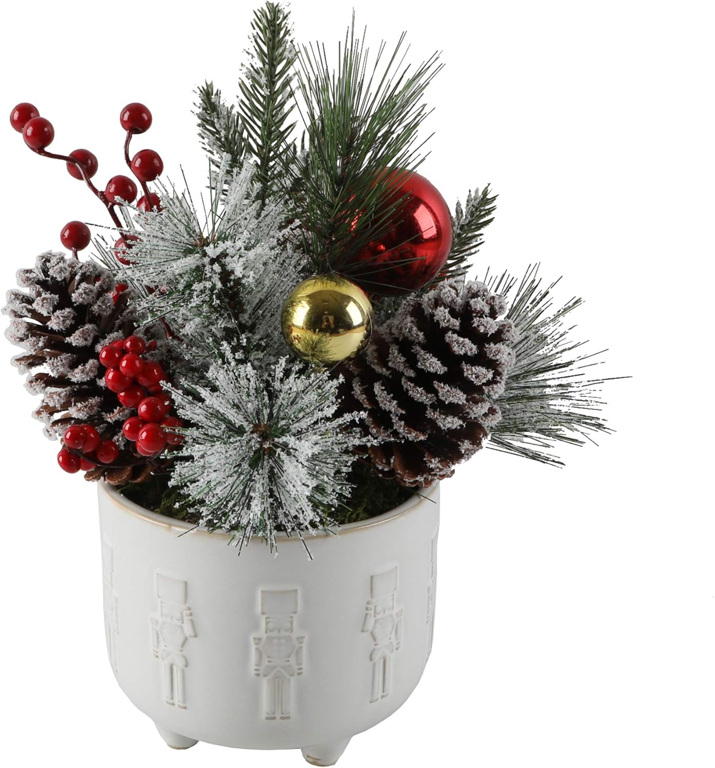 Flora Bunda Christmas Arrangement in 4.75 in Berries Ceramic Footed Pot Holiday Home Décor Centerpiece,White