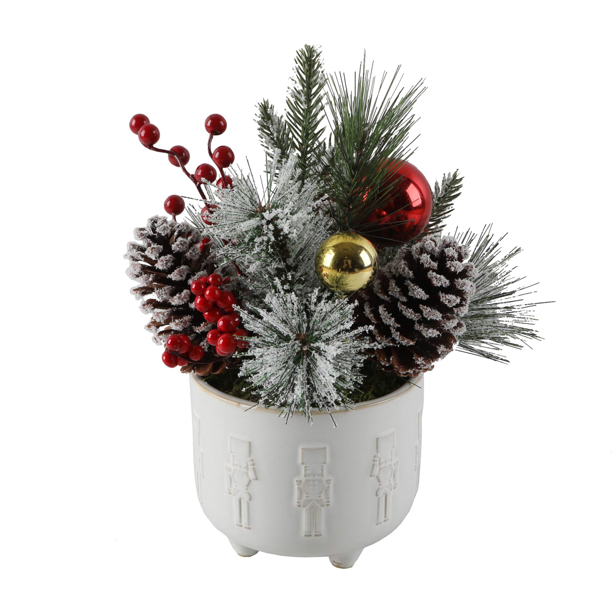 Flora Bunda Christmas Arrangement in in 6 inch Cracker Ceramic Footed Pot Holiday Home Décor Centerpiece,Ivory