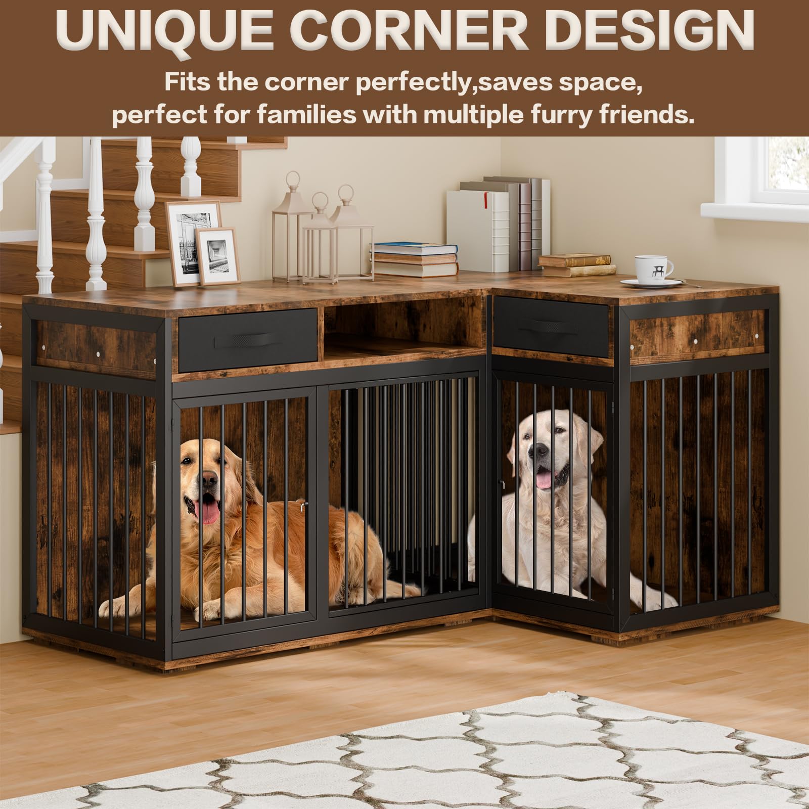 Corner Dual Dog Bed Dog Kennel Tv Stand Large Dog Crate Furniture