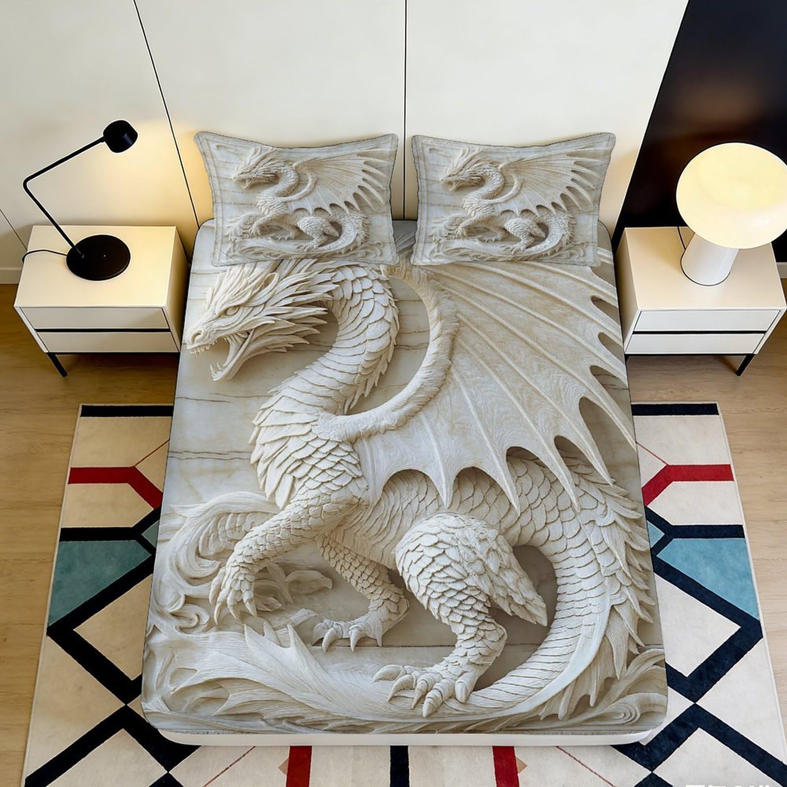 Pnayamiorkfel Style-1 3D Printed Marble Dragon Fitted Sheet Microfiber Non-Slip Bed Cover For Bedroom Dorm Artistic Decor Easy Care 90X200x25cm