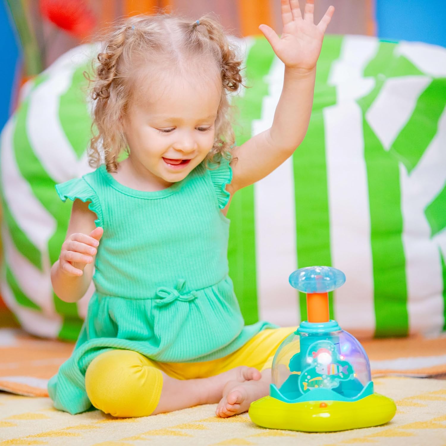 Bright Starts Press and Glow Spinner Cause And Effect Musical Baby Toy, Age 6 Months+, Multicoloured, 1 Count, Pack of 1 6 81cY9ui7ClL. AC SL1500