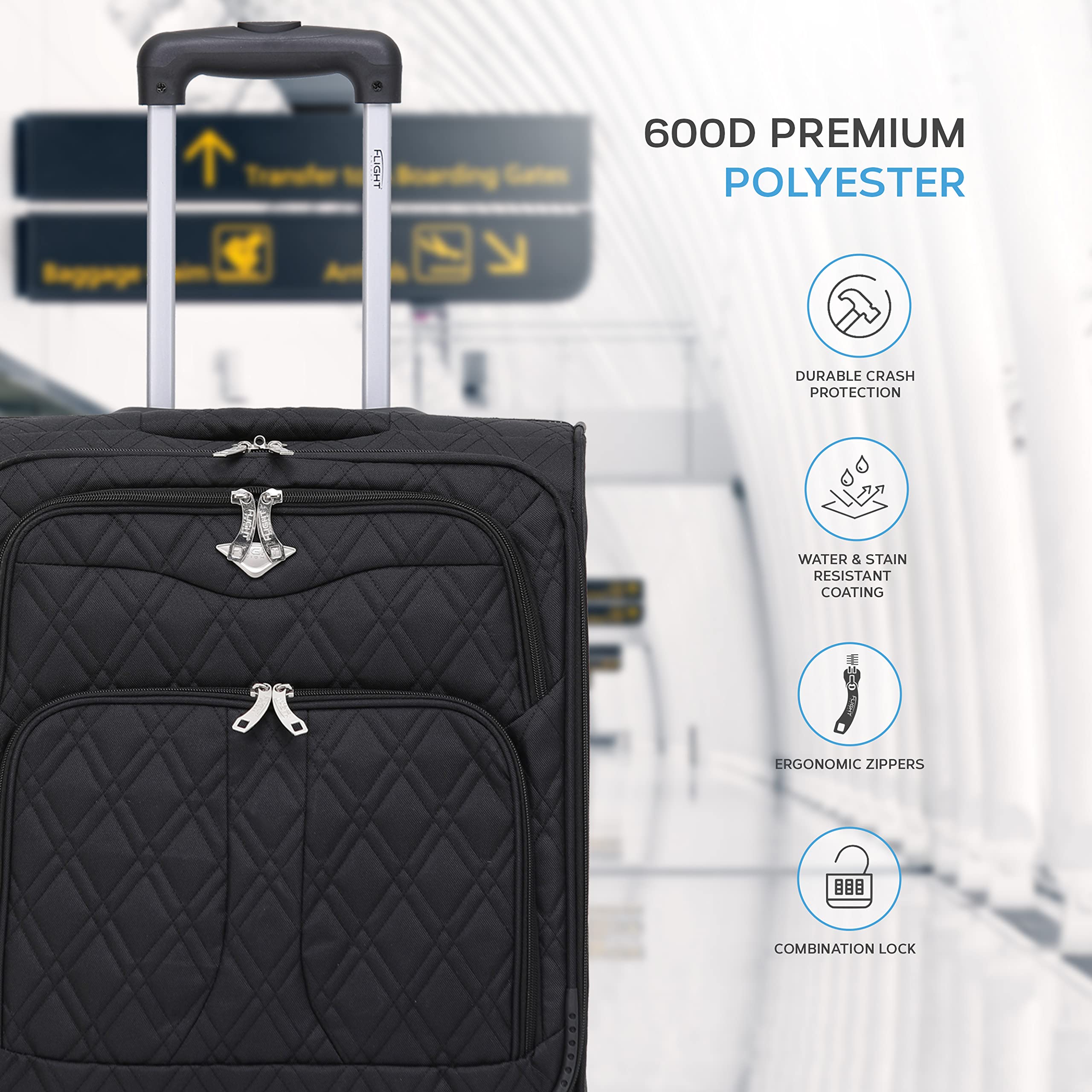 Flight Knight Set of 2 Lightweight 4 Wheel 800D Soft Case Quilted Suitcase Cabin Carry On Hand Luggage Ryanir Maximium prioirty Carry On Approved
