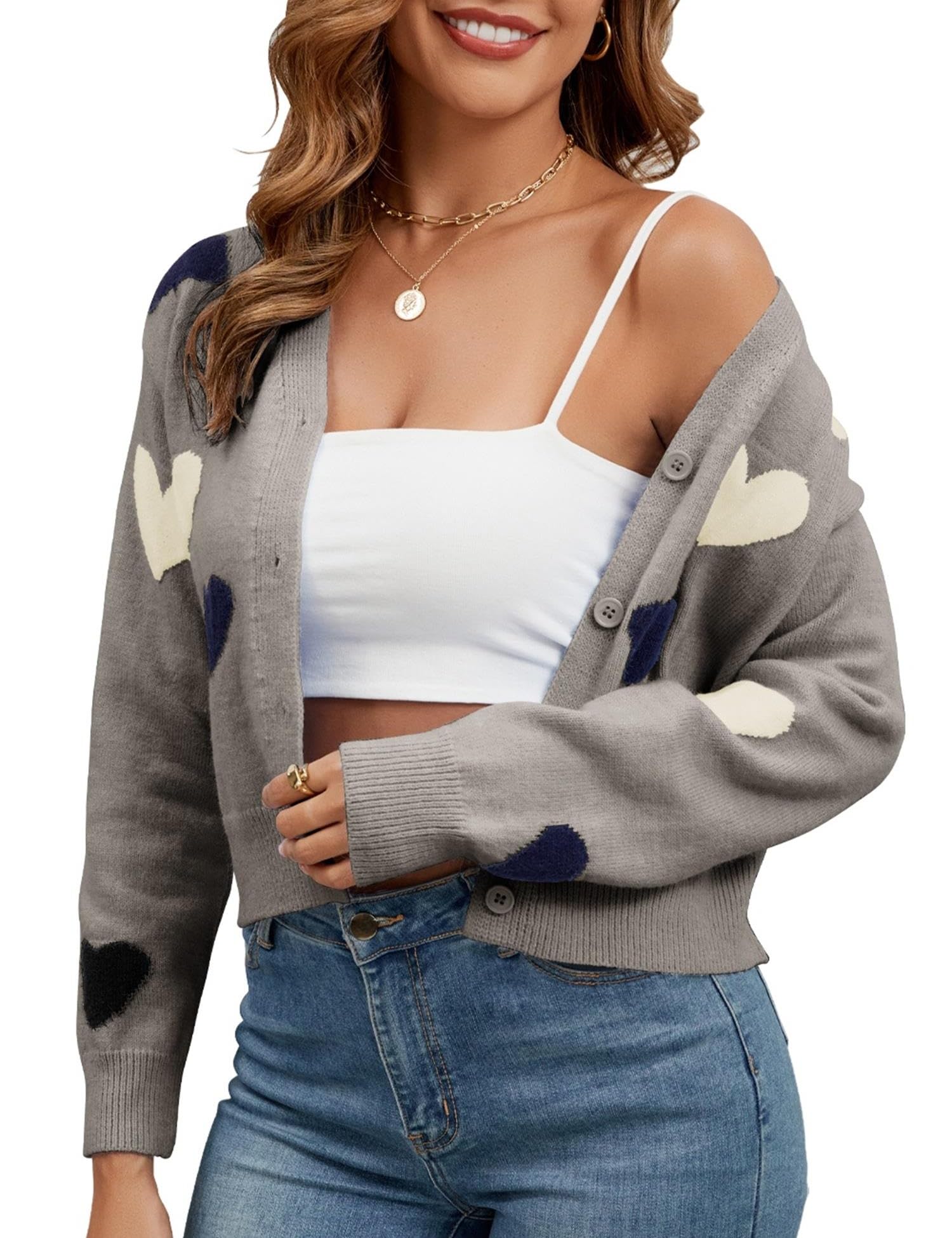 Womens Cropped Lightweight Cardigan Sweater Knit Cute Button Down Open Front Long Sleeve V Neck Top Cardigan Jacket