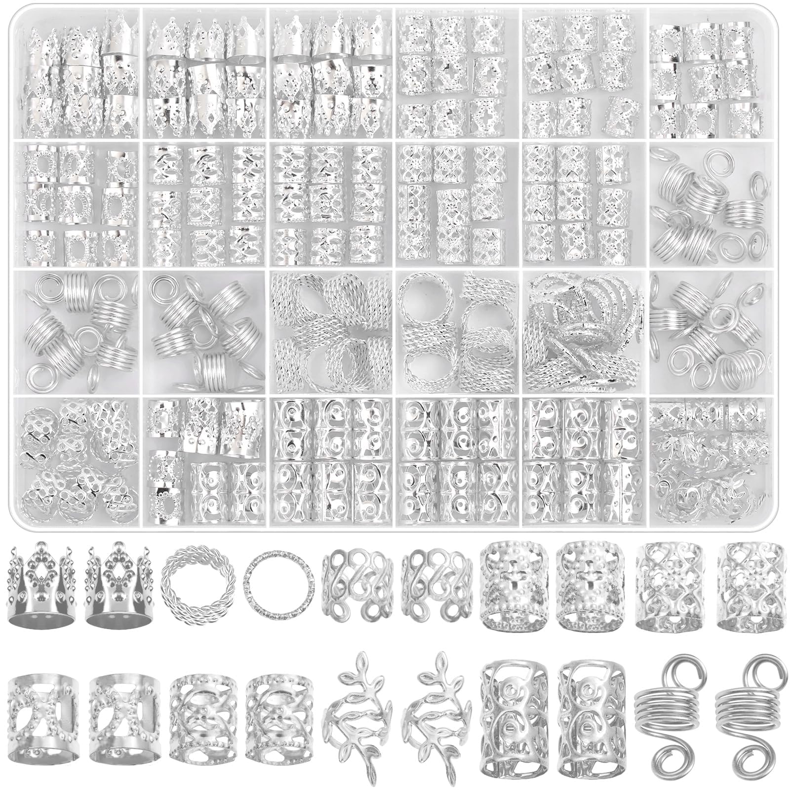 Photo 1 of Lucomb 220 Pcs Silver Hair Jewelry for Braids, Loc Jewelry for Hairs Dreadlock, Hairs Charms for Women, Metal Braid Rings Cuffs Clips for Dreadlock Accessories Hair Braids Accessories Decorations