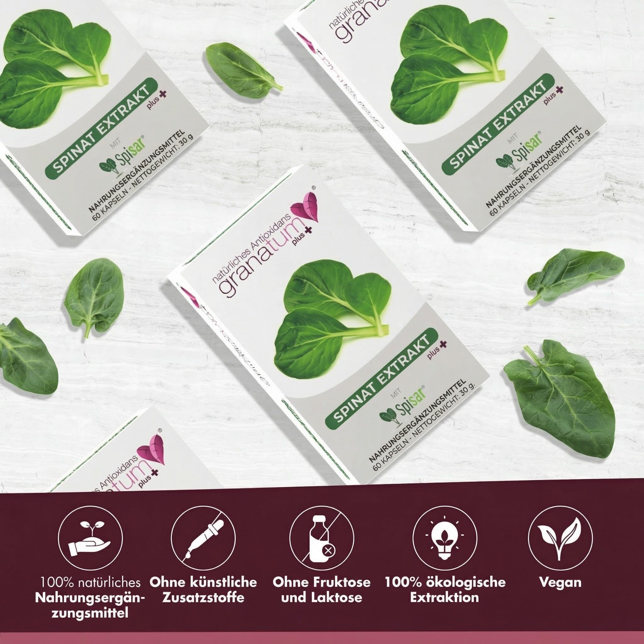 Granatum Plus - Spinatextrakt - 20-Hydroxyecdysone - Nahrungsergänzungsmittel - Stoffwechselwohlbefinden - Sportliche Leistung - Muskelmasseaufbau - 1 Box 60 Kapseln
