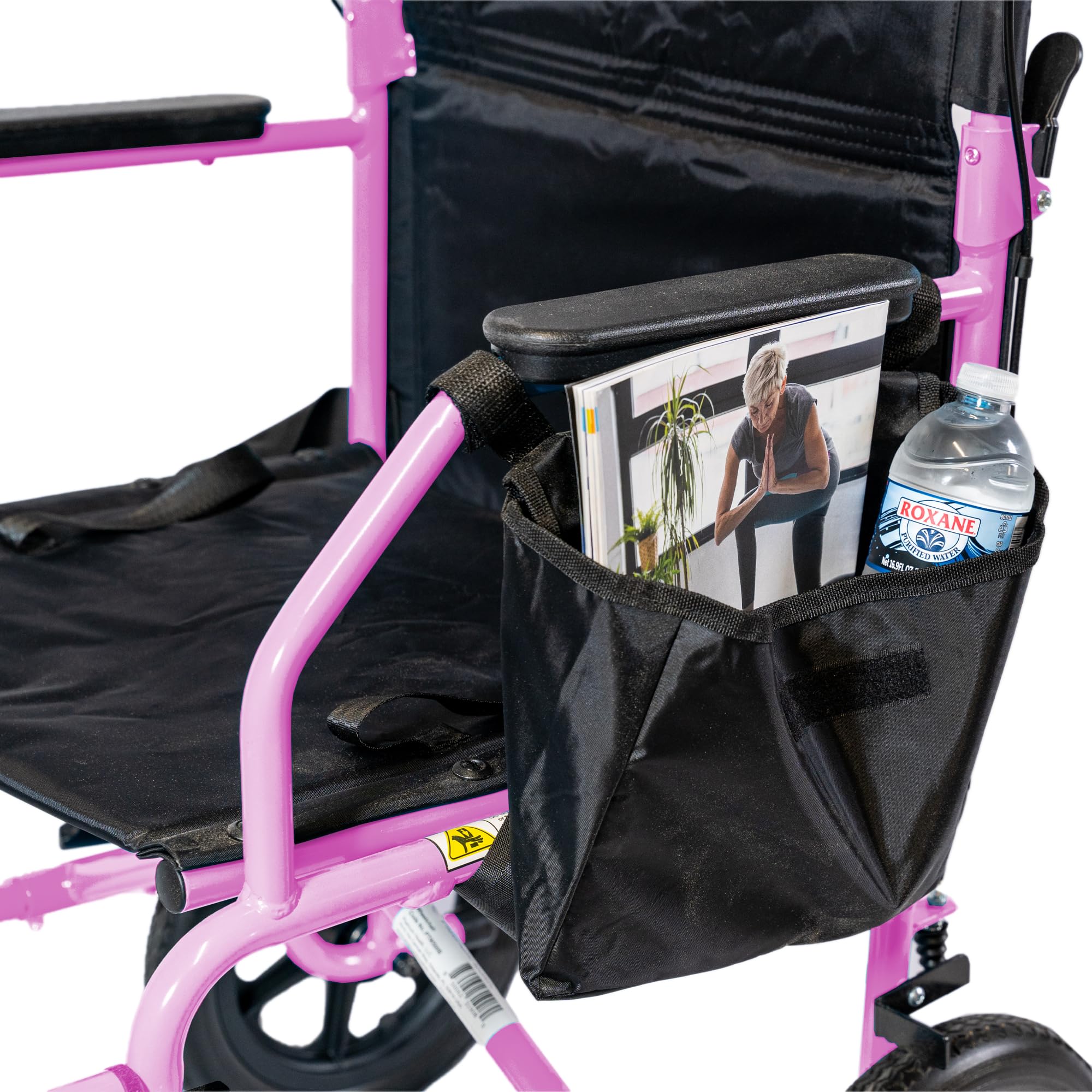 Platinum Health Hummingbird™ Ultra-Lightweight Foldable Transport Wheelchair, Handbrakes,12-Inch Rear Wheels, Extra-Wide Seat. Convenient Table-Length Padded Armrests. (Sunrise Pink)