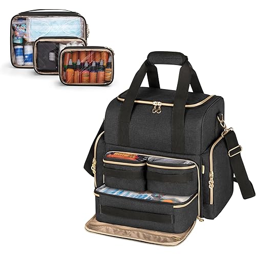 LUXJA Large Tattoo Travel Case with 3 Removable Pouches, Tattoo Supplies Organizer for Tattoo Stencil Printer and Tattoo Kit, Black
