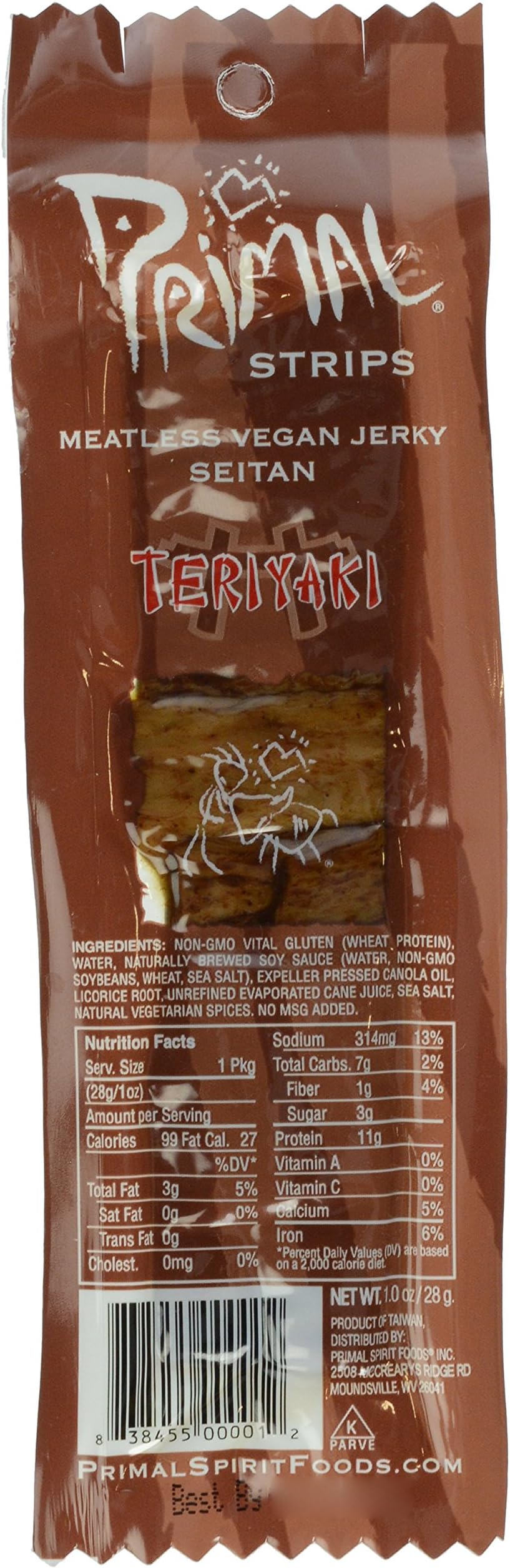 PRIMAL STRIPS JERKY MTLESS SEITAN TERIYAKI 1OZ