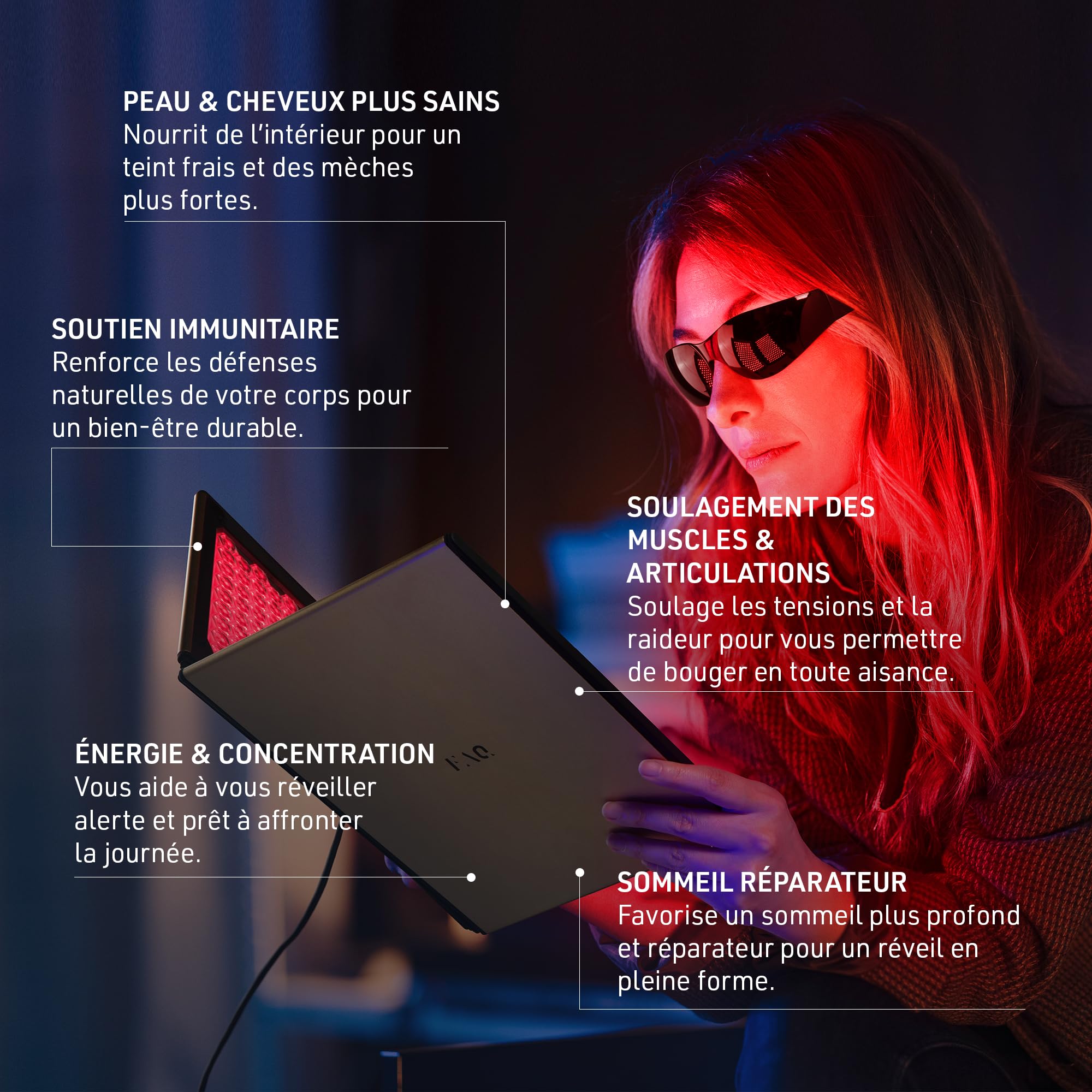 FAQ Panneau LED Double – Lampe multicolore et infrarouge à 512 LED pour le bien-être, la relaxation à domicile et la routine de soins de la peau