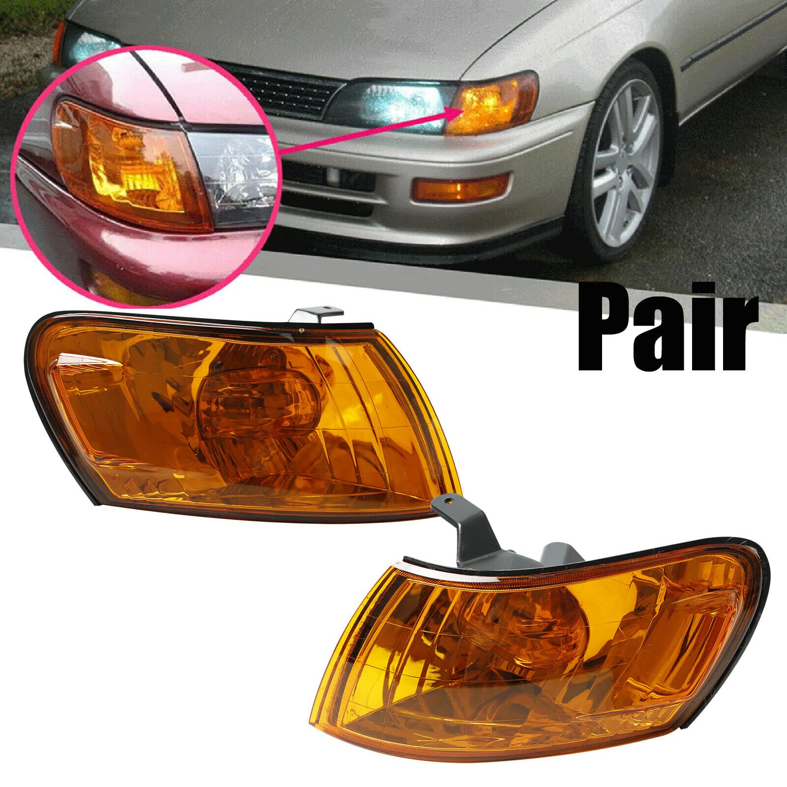 Pair Parking Corner Light Cover Amber Lens Light Lamp Compatible with Toyota Corolla AE100 AE101 E100 1993 1994 1995 1996 1997 Signal Lamp Accessories