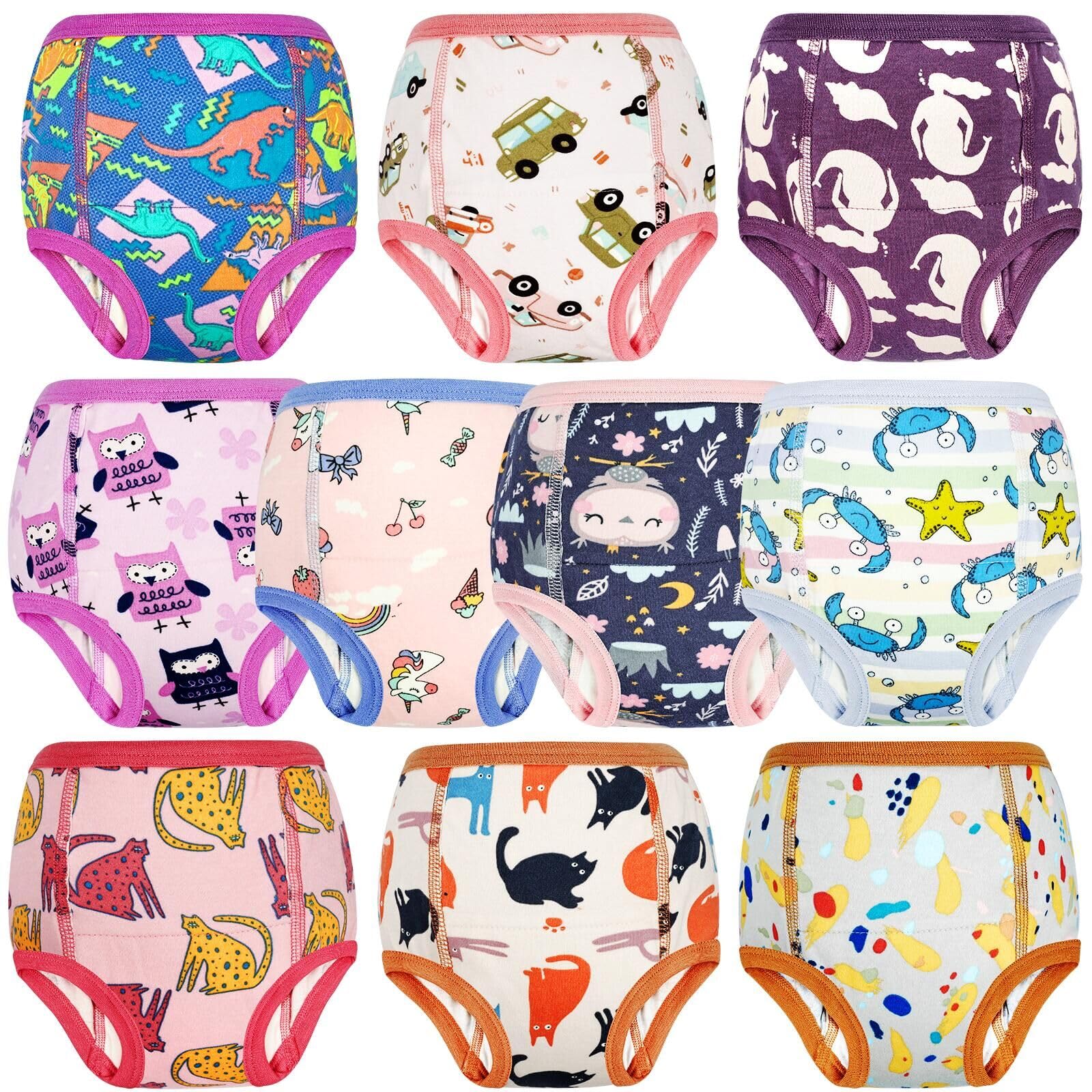 FLYISH DIRECT Culotte Apprentissage Propreté Garcon | Culotte d'apprentissage Enfant en Coton | Absorbant et Lavable 10 paquets, Zoo Violet, 6 ans - 1