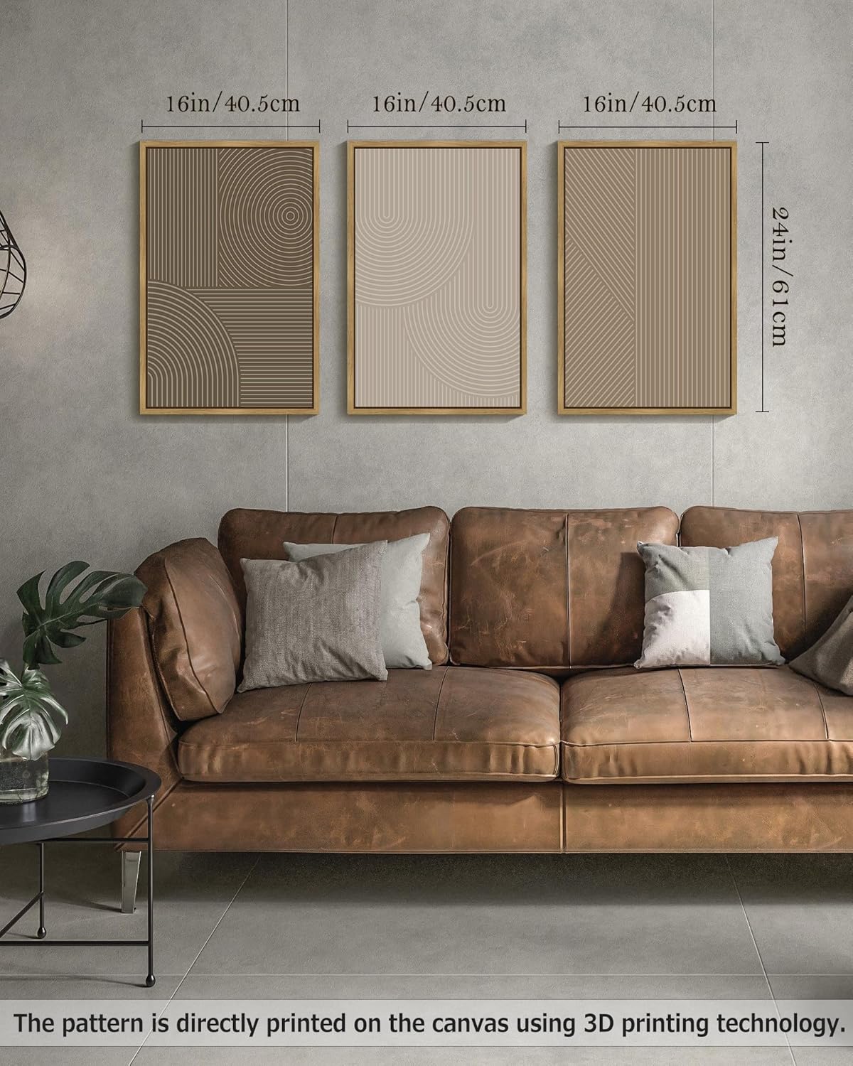 PHOPAGO 16x24in Large Minimalist Abstract Framed Wall Art Modern Boho Neutral Line Wall Decor Geometric Artwork Bedroom Living Room Natural Framed