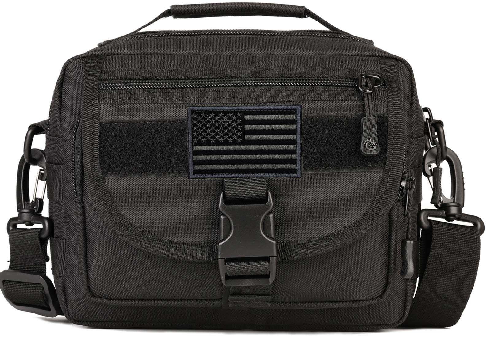 Protector Plus Tactical Messenger Bag Men Small Military MOLLE Crossbody Pack Tool Briefcase Assault Gear Handbags Outdoor Utility Carry Satchel (Patch Included), Black