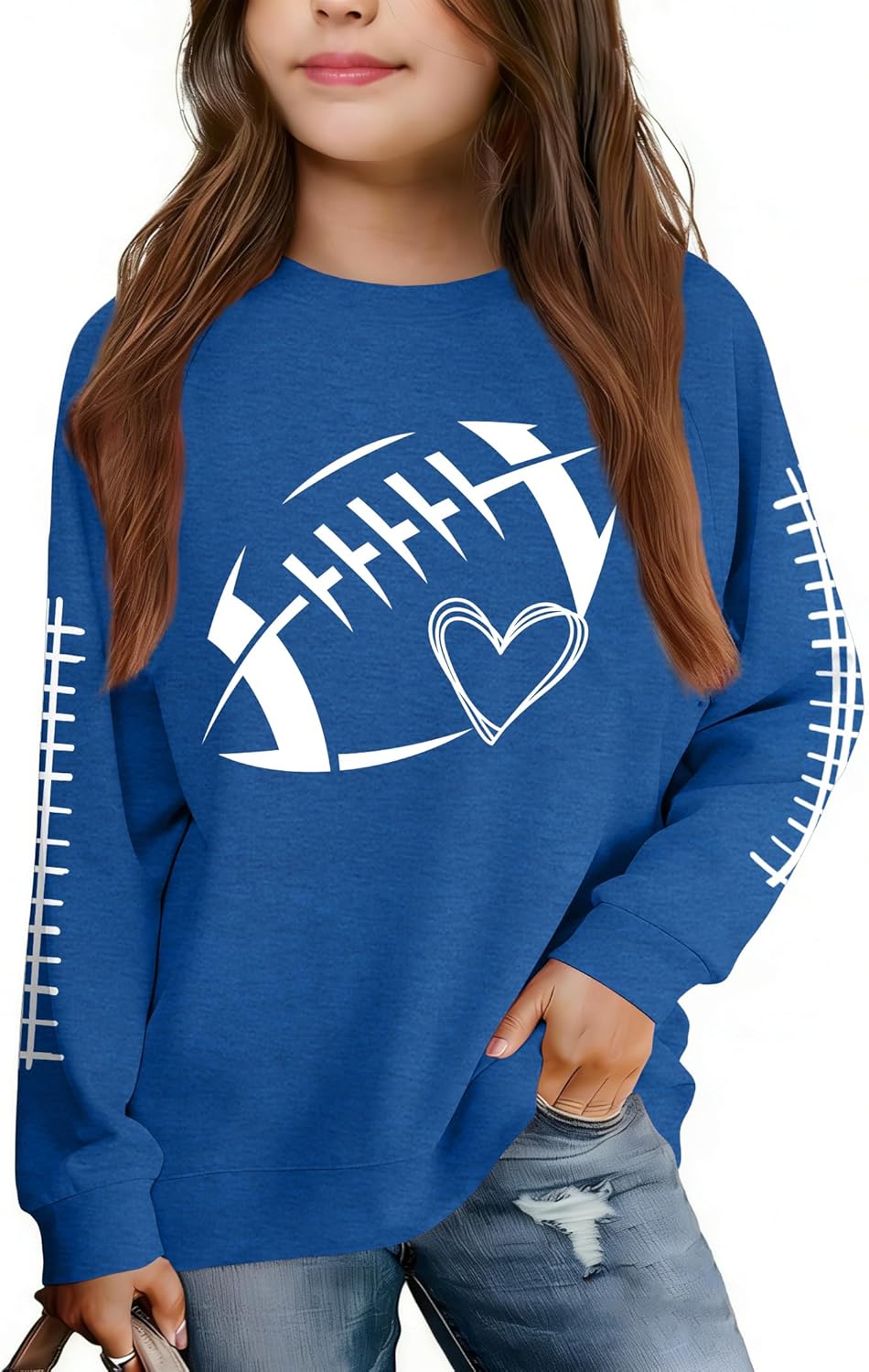 Kids Game Day Shirts: Boys and Girls Football Long Sleeve Tee Football Party Athletic Sports Fans Tops 5-14Y