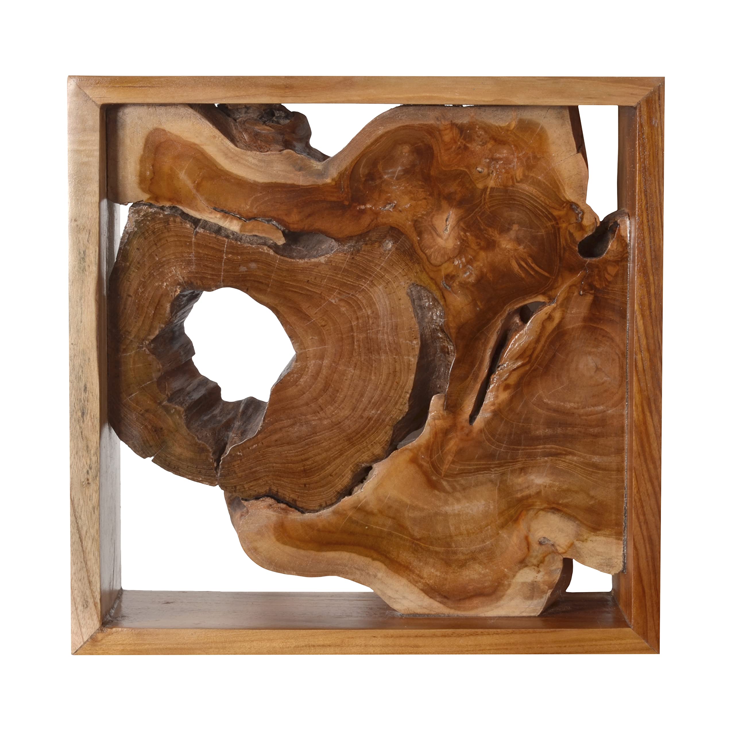 Exotic Teak Framed Wall Decor, Handmade Wood Wall-Art Home Decor, 16 x 4 x 16 Inches