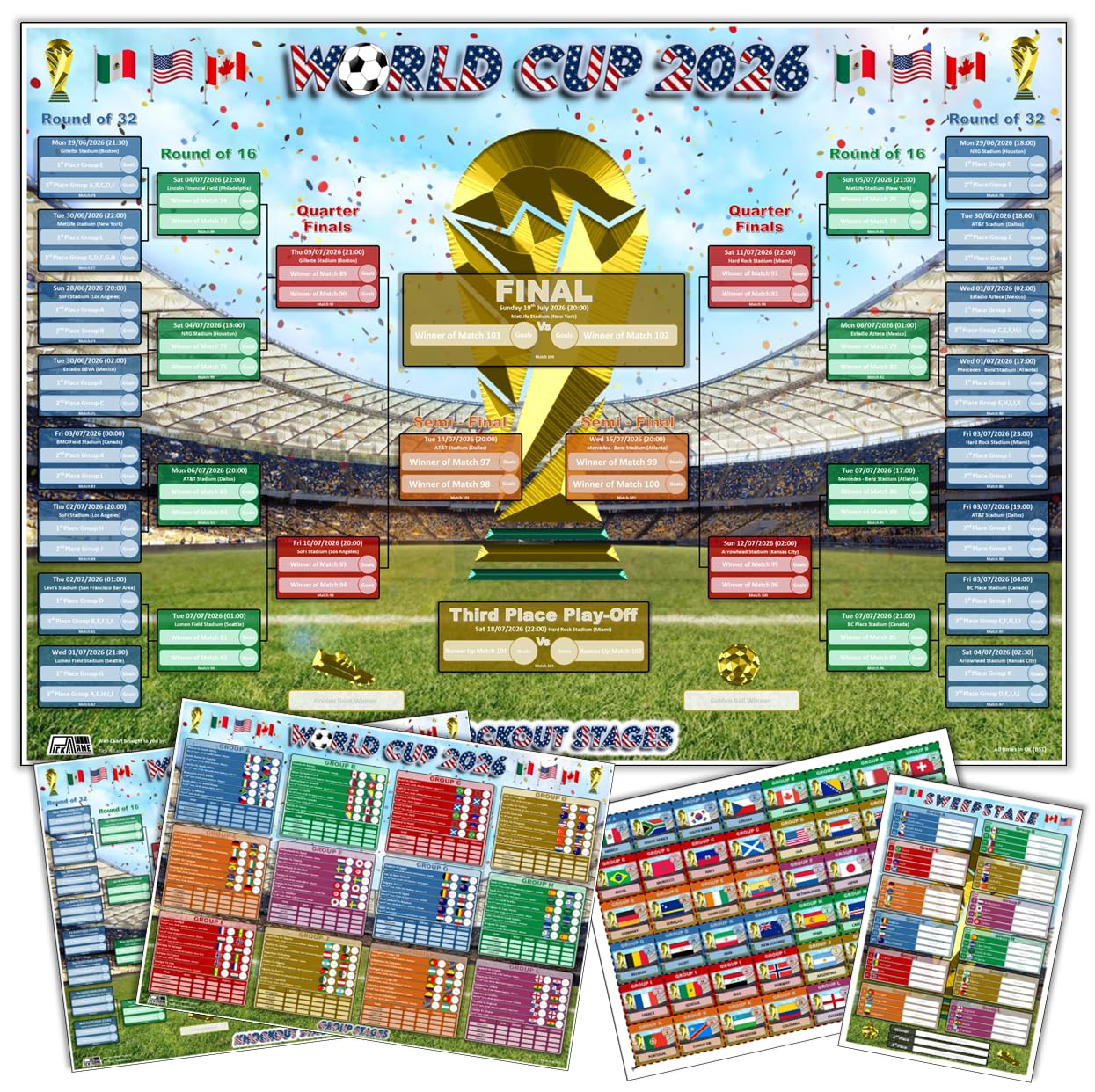 World Cup 2026 Wall Chart & Sweepstake Kit – Calcio Wall Planner z posterem, rejestrem A4 i 48 biletami