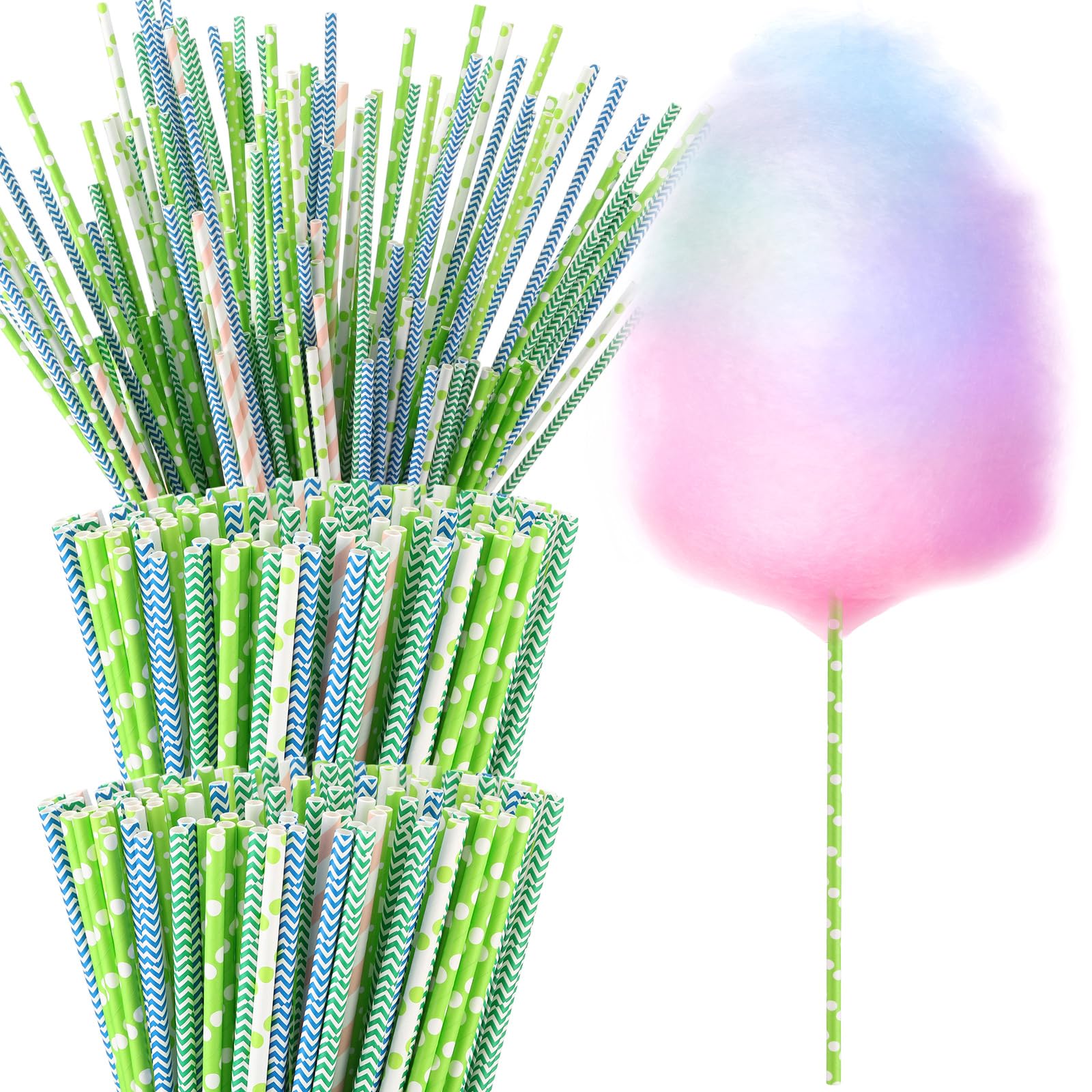 Reallnaive 200 Pieces Cotton Candy Cone 13.8" Cotton Stick, Green Color