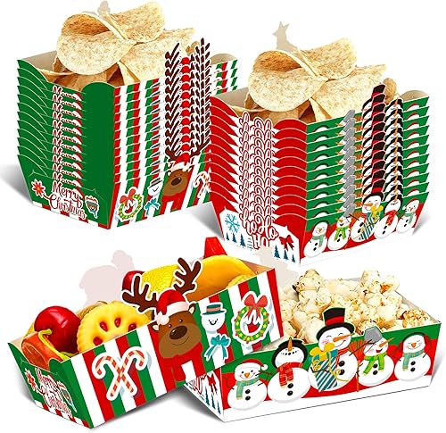 Bandejas de papel de Navidad para alimentos, 24 unidades, para servir alimentos, botes, nachos, bandejas desechables para aperitivos para Navidad,