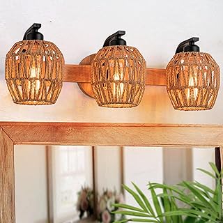 3-Light Rattan Vanity Light Fixtures,Bathroom Lighting Fixtures Over Mir...
