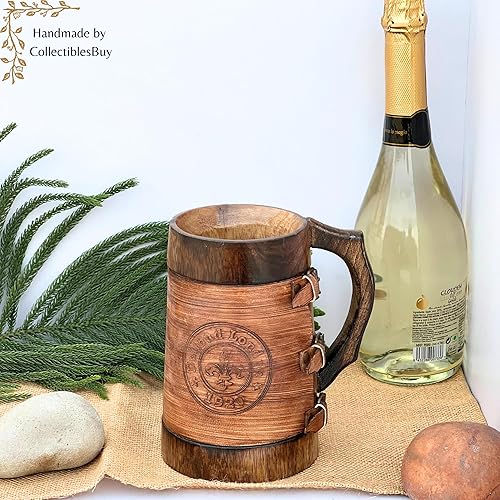 Miniatura 4 de collectiblesBuy Taza de café de madera antigua, jarra rústica tallada a mano para bebidas | Regalo de padrinos de boda de estilo medieval,
