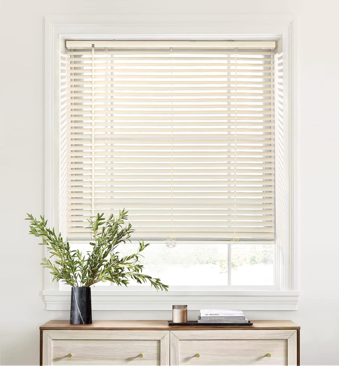 LazBlinds Cordless 1" Aluminum Horizontal Mini Blinds, Light Filtering Blinds for Windows, Blinds & Shades for Window Size 35'' W x 48'' H, Cream Punch-cream 35'' W x 48'' H