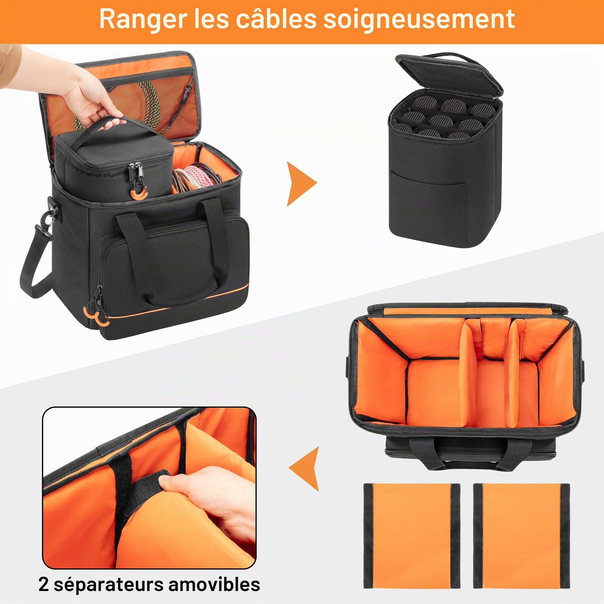 PGmoon Étui pour Microphone sans Fil à 9 Emplacements (Conception Brevetée) | Sac de Transport pour Microphone de Voyage, Sac de Transport pour Système de Microphone à Main pour Bars, Karaoké, Fête