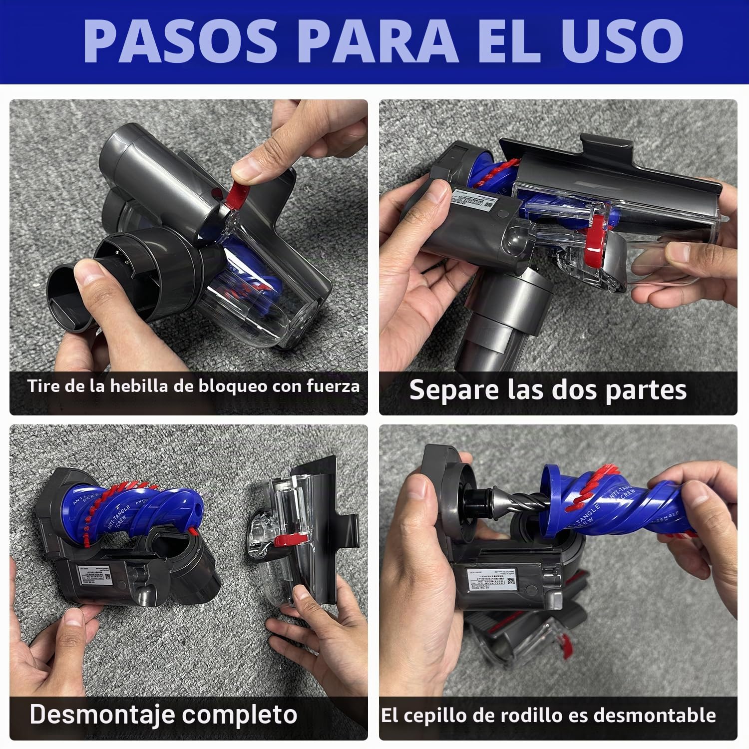 Cepillo Anti-enredos para Dyson V12 Detect Slim SV20, Accesorio para aspiradora para colchones, tapicería y Pelo de Mascotas, Accesorio de Repuesto Compatible