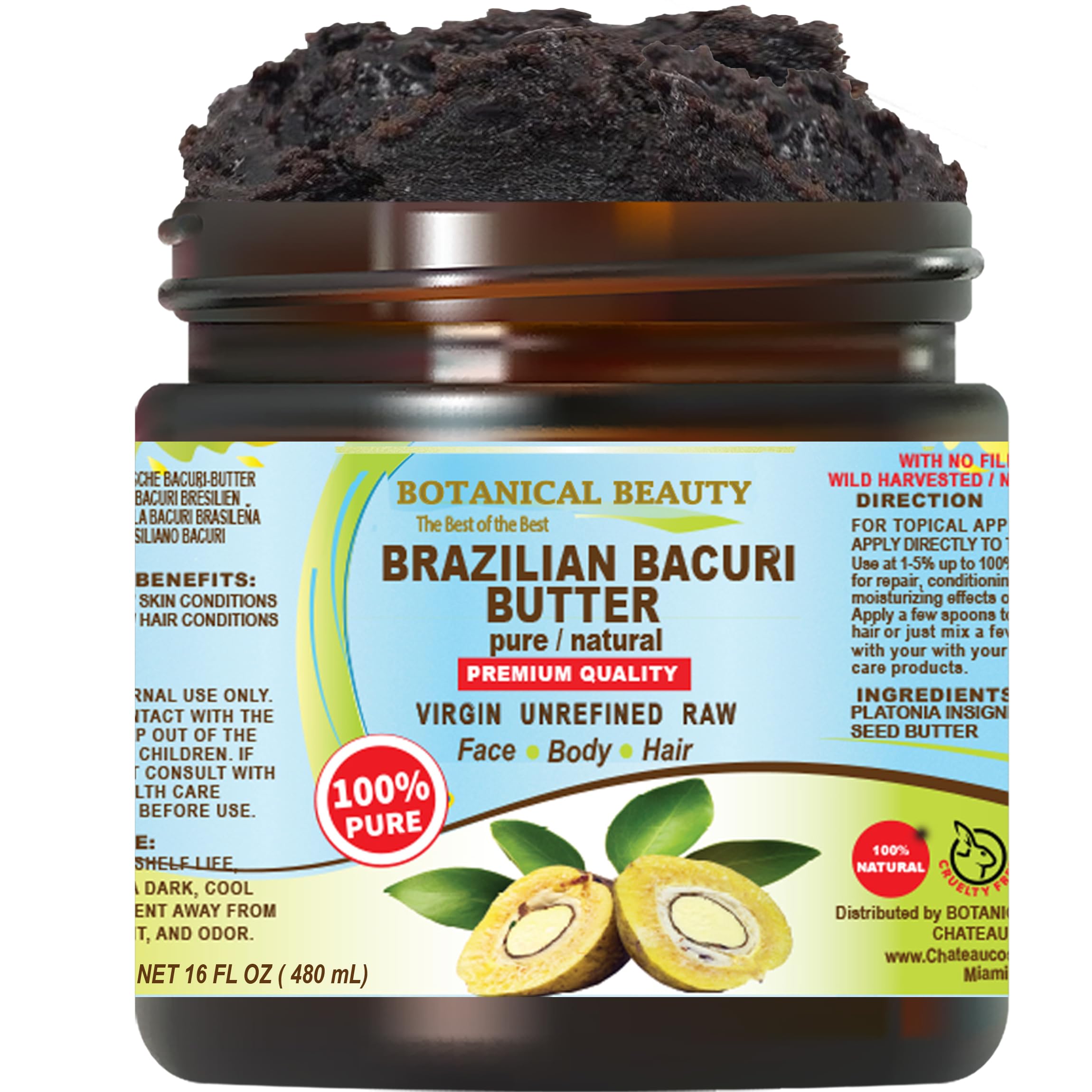 Botanical Beauty Brazilian BACURI BUTTER 100% Pure Natural VIRGIN UNREFINED for FACE, SKIN, BODY, HAIR, NAILS Skin Moisturizer Butter, Skin Nourishing