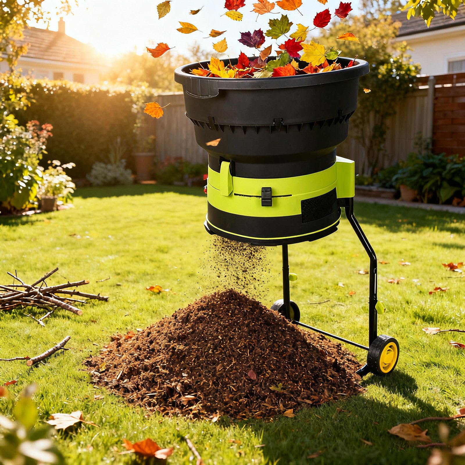 Trituratore Elettrico Giardino, 2500W 8000RPM Tritafoglie da Giardino, Biotrituratore Elettrico per Foglie E Rami