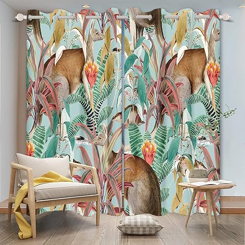 Vista 17 de Yeele Cortinas de 21 x 45 pulgadas para niños, diseño de animales de safari con ojales, estampado de selva de dibujos animados, aislamiento térmico