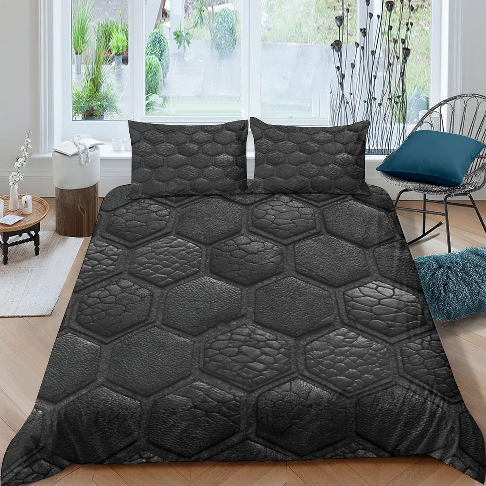 Ctjqhvkz Style-6 3D Printed Geometric Hexagon Fitted Sheet Microfiber Black Modern Mattress Cover For Bedroom Guest Room Decor Single（135X200cm）