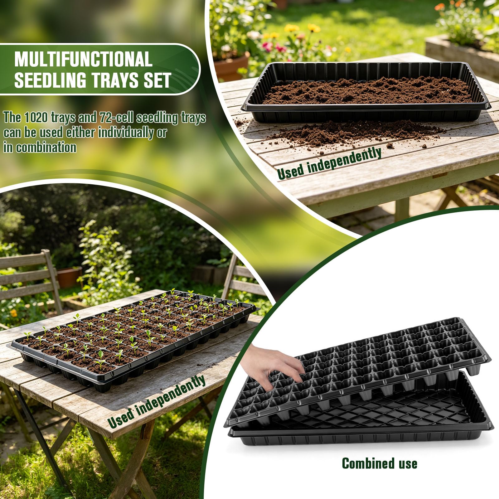 20er-Pack Saatgut-Starterschalen-Set, 10 Packungen mit 1020 Schalen und 10 Packungen mit 72 Zellen, robuste Kunststoff-Samen-Startschalen für Gemüse, Blumen, Kräuter, Sukkulenten