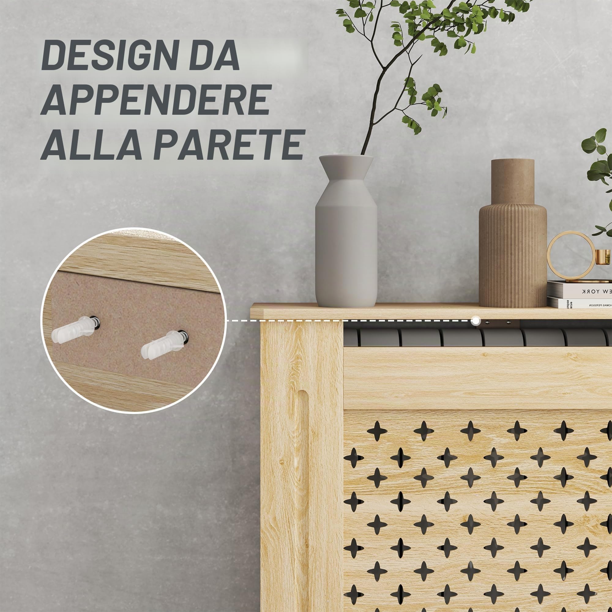 HOMCOM Copritermosifone in MDF 78x19x82 cm Copritermosifone per soggiorno Camera Corridoio Rovere