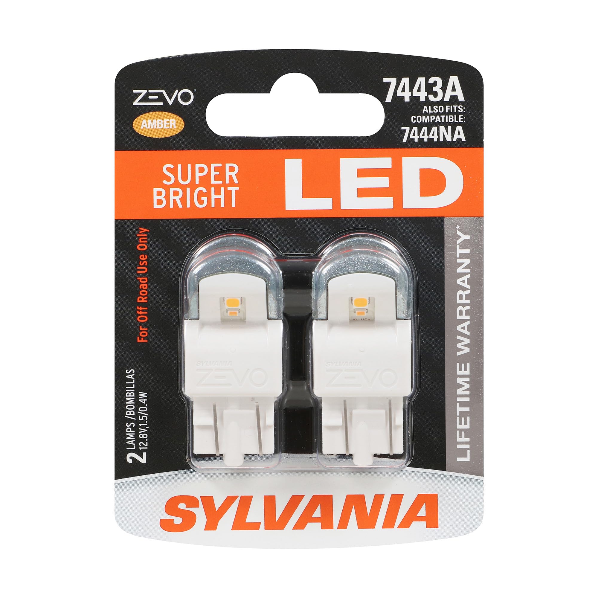SYLVANIA 7443 T20 ZEVO LED Amber Automotive Mini Bulb, 2 Bulbs