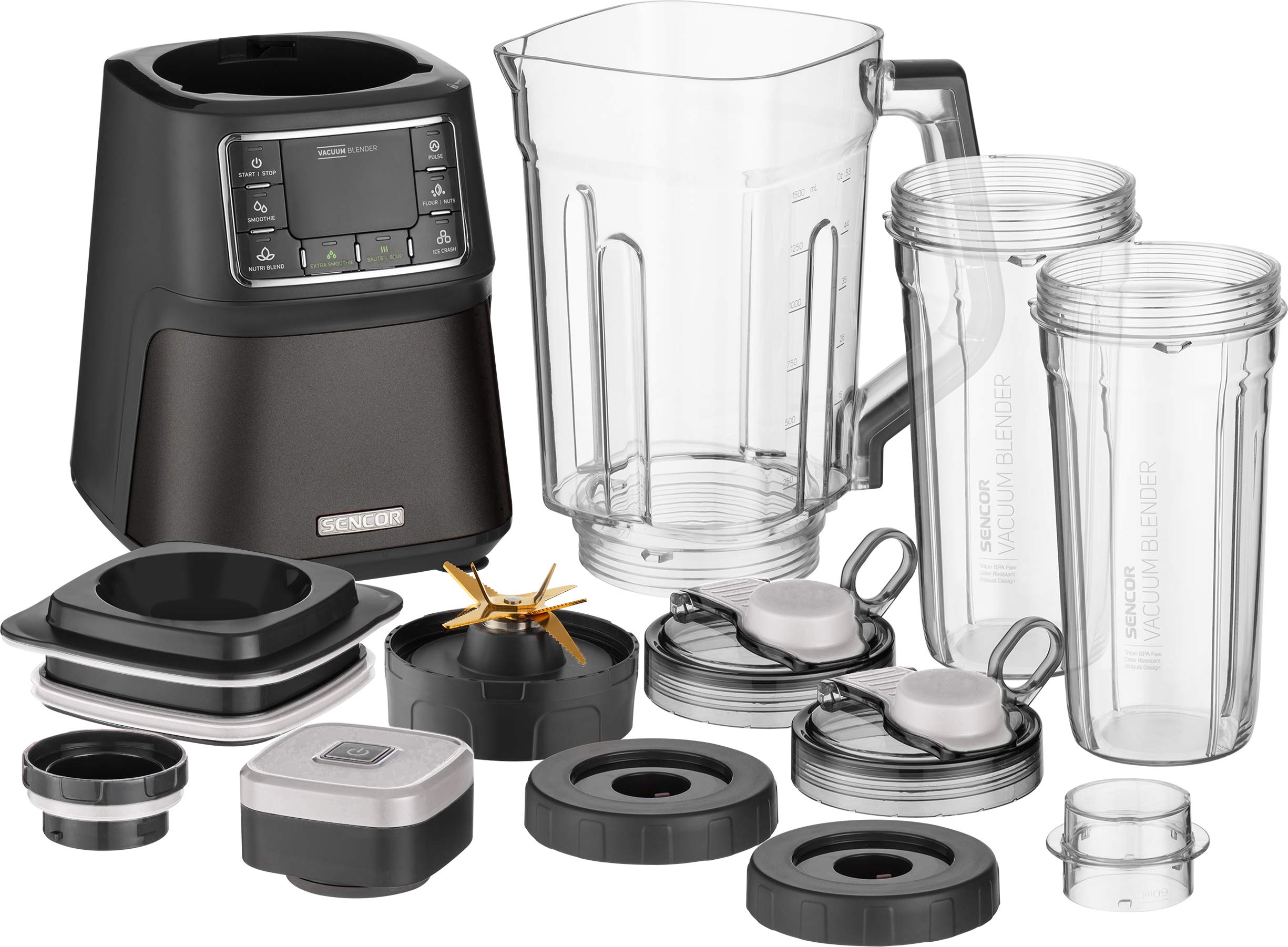 Sencor Super Frullatore Sottovuoto Automatico - Blender Professionale 1500W Multifunzione con Tecnologia Nutri Smart, Miscelazione Multicyclone con 8 Lame - per Smoothies, Zuppe, Noci & Altro