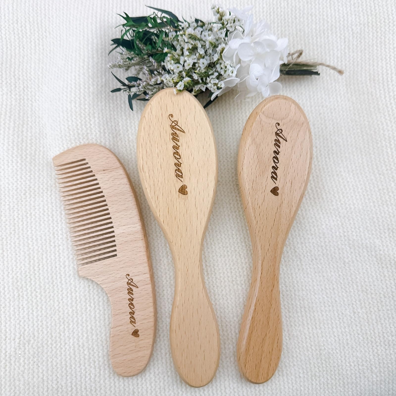 Set Personalizzato Di Spazzola E Pettine In Legno Per Bambini, Spazzola Per Capelli Con Nome Inciso Personalizzato, Regali Premurosi Per Neonati Maschi/femmine
