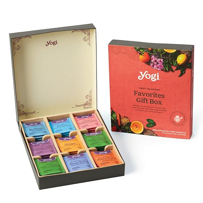 An open and closed view of a tea gift box