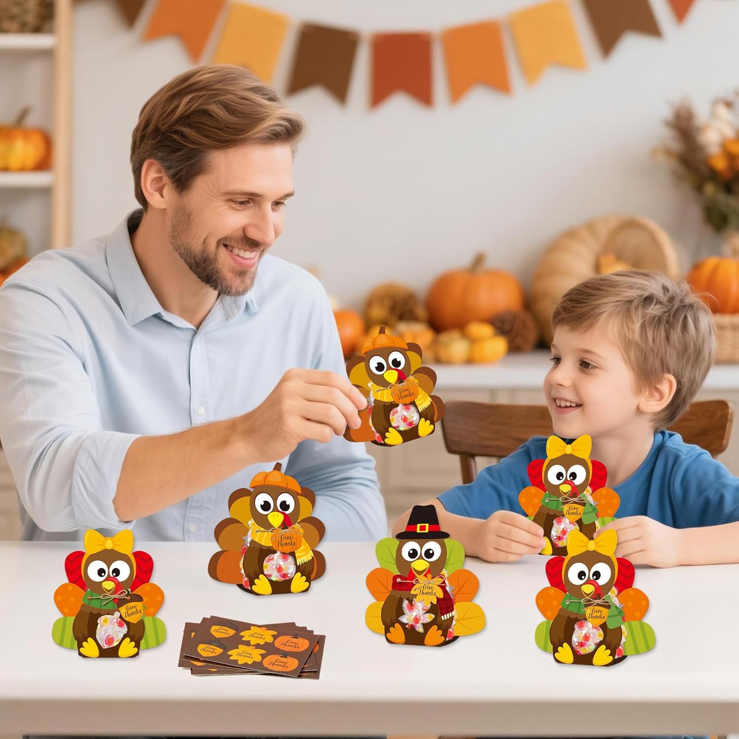 B1ykin Thanksgiving Candy Bags - 36 Sets DIY 3D Cute Fall Candy Holder Goodie Treat Bags with Clear Window Name Tags Cards, Autumn Exchange Gifts, Classroom Party Favor for Kids (Turkey) - Image 5