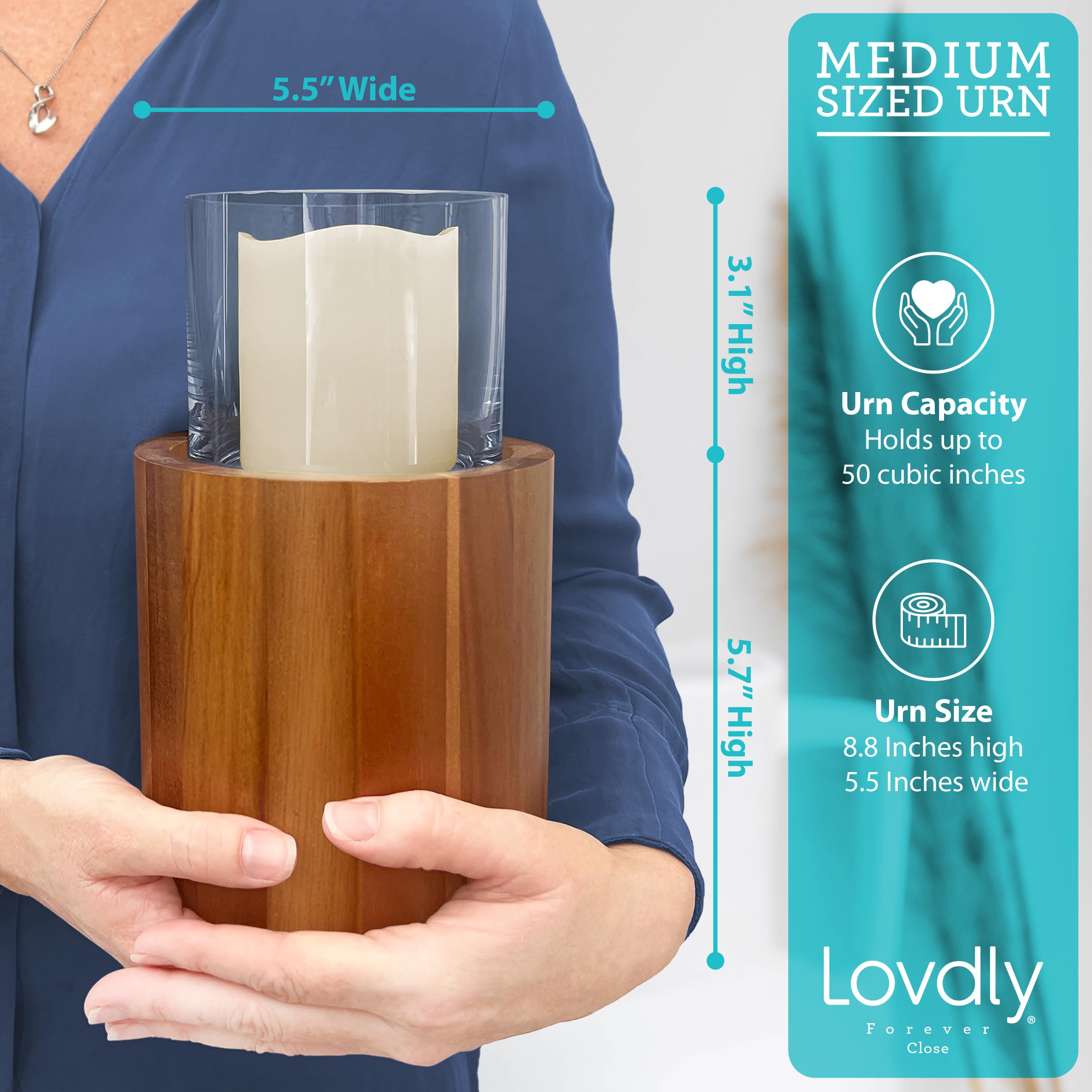 Lovdly Cremation Urn for Human Ashes | Keepsake Urns for Cremation Ashes | Decorative Urn Made from Premium Wooden Base with Glass Top & Flameless LED… (Wood, Medium Acacia)