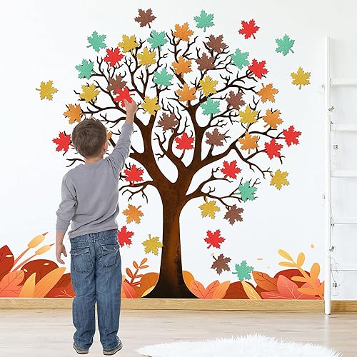 Miniatura 2 de Lucleag 50 hojas de arce otoñales con purpurina de papel con 100 puntos de pegamento, hoja de arce de 4 pulgadas, hojas de otoño coloridas para