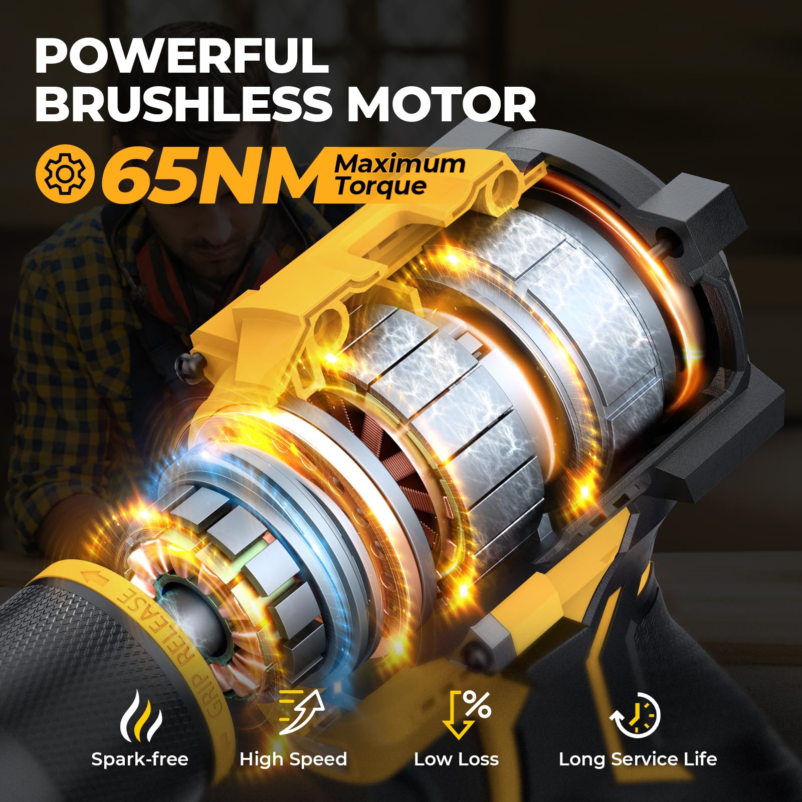 Taladro Percutor a Bateria, 65Nm Destornillador Eléctrico con Ajuste de Par 25+3 Modos, Taladro Atornillador Bateria con 2 Baterías 2000mAh, 2 Velocidad, 28 Accesorios, LED Luz Para Hogar, Bricolaje