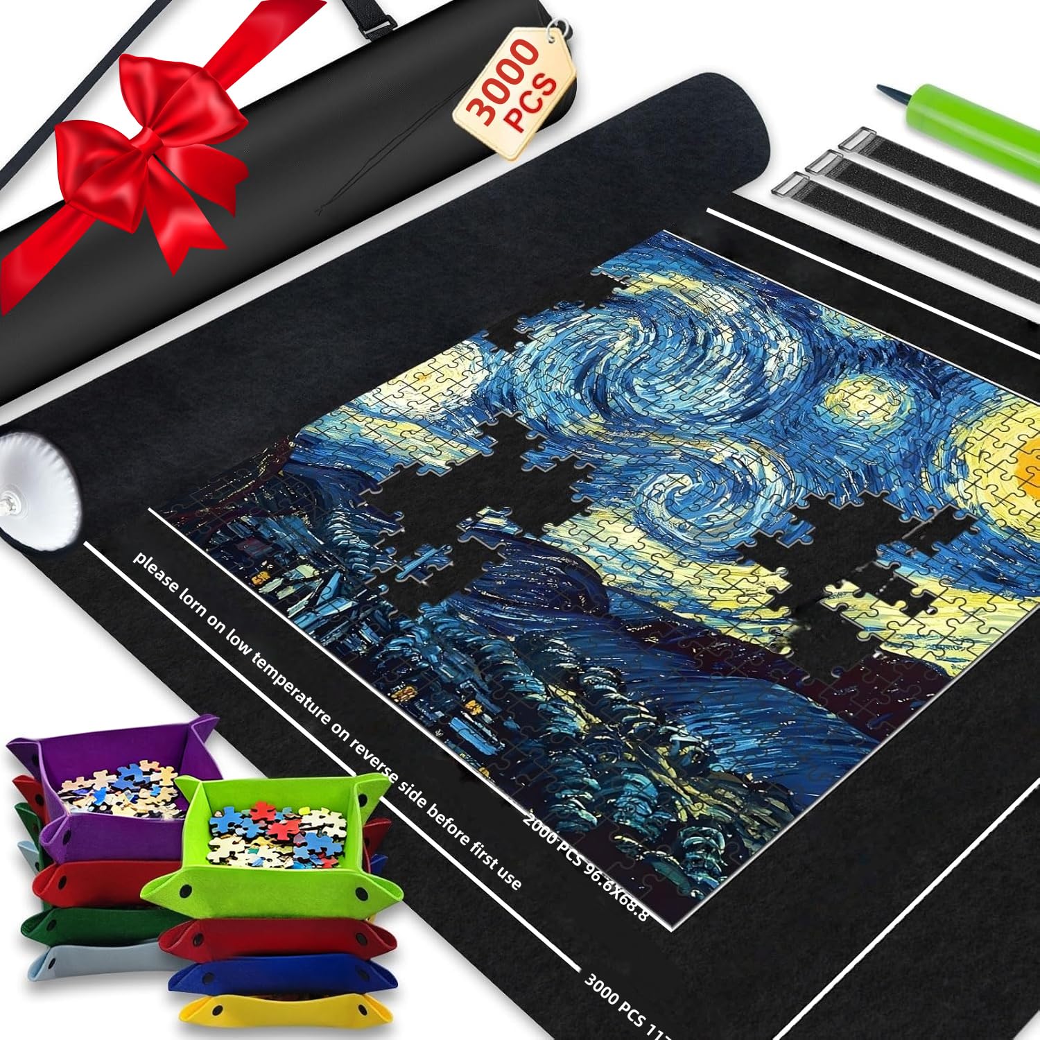 Jigsaw Mat, 3000/2000/1500/1000 Pieces Puzzle Mat, Comes with 8 Sorting Trays and 1 Storage Bag, Jigsaw Mat Roll for Indoor and Outdoor Storage, 125 * 90 cm