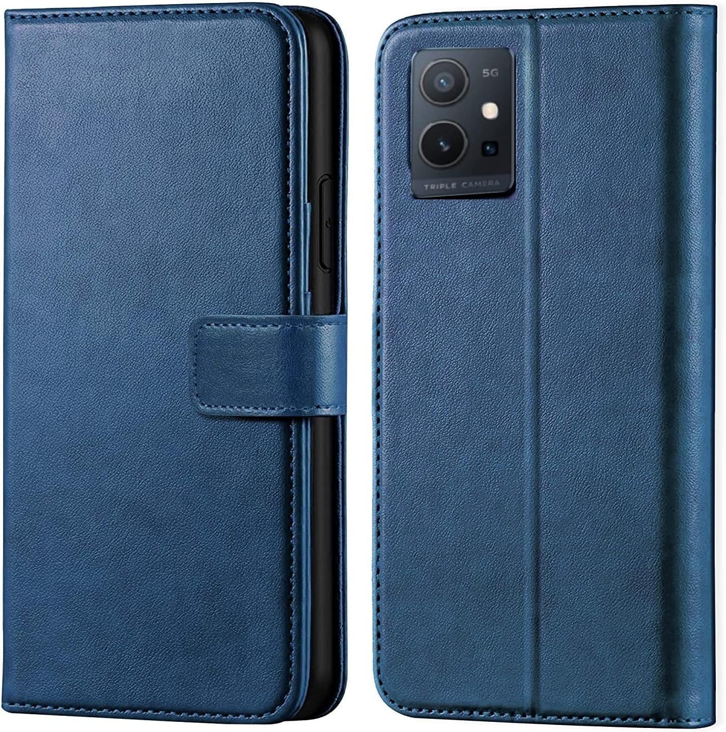 ClickAway Flip Cover for Vivo Y55 5G |Inside Pockets & Inbuilt Stand | Wallet Style Back Case | Magnet Closure (Blue) (Please Check Your Phone Model Before Buying