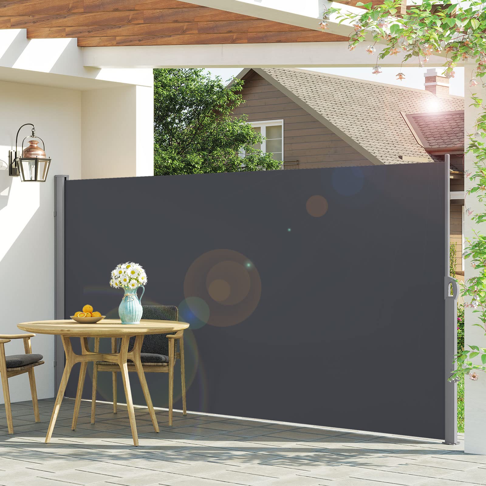 LARMNEE Seitenmarkise mit Stahl-Kasten, ausziehbar, 180 x 450 cm, Rostbeständig, Windschutz, Sonnenschutz, Seitenrollo, Blickdicht, für Balkon, Terrasse, Garten, Anthrazit EBK1845TBP02
