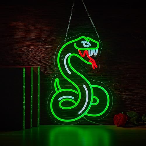 Letrero de neón de serpiente para decoración de pared, letrero de serpiente pitón con luz LED de neón regulable.